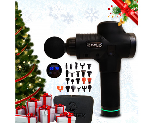 Безкоштовна доставка. Ударний перкусійний масажер Boostex (massage gun) 30 режимів, 21 насадка, батарея