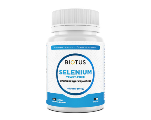 Селен, Selenium, Biotus, без дрожжей, 400 мкг, 60 капсул