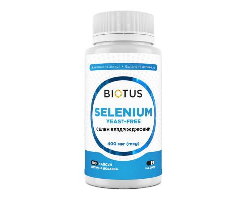 Селен, Selenium, Biotus, без дрожжей, 400 мкг, 100 капсул