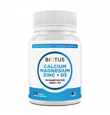 Кальций, магний, цинк + D3, Calcium, Magnesium, Zinc + D3, Biotus, 60 капсул