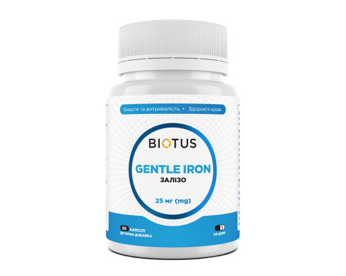 Железо, Gentle Iron, Biotus, 25 мг, 60 капсул