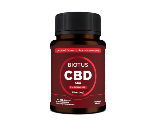 Каннабидиол, CBD Gummies, Biotus, вкус вишни, 25 мг, 30 желейных мишек