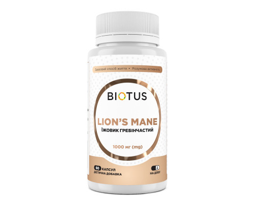 Ежовик гребенчатый, Lion's Mane, Biotus, 1000 мг, 60 капсул