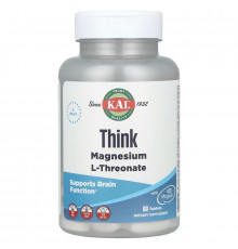Магний L-треонат, Magnesium L-Threonate, KAL, для мозга, 2000 мг, 60 таблеток