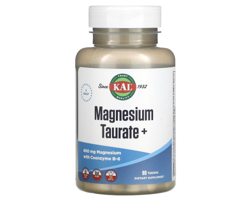 Таурат магния +, Magnesium Taurate+, KAL, 400 мг, 90 таблеток (200 мг на таблетку)