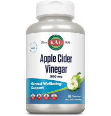 Яблочный уксус, Apple Cider Vinegar, KAL, вкус зеленого яблока, 500 мг, 60 жевательных таблеток
