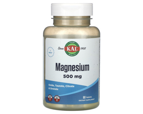 Магний, Magnesium, KAL, 500 мг, 60 таблеток