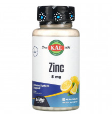 Цинк вкус лимона, Zinc, KAL, 5 мг, 60 таблеток