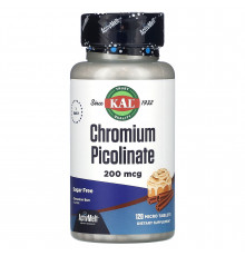 Пиколинат хрома со вкусом булочки с корицей, Chromium Picolinate, KAL, без сахара, 200 мкг, 120 микротаблеток