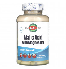 Яблочная кислота, Malic Acid, KAL, с магнием, 120 таблеток
