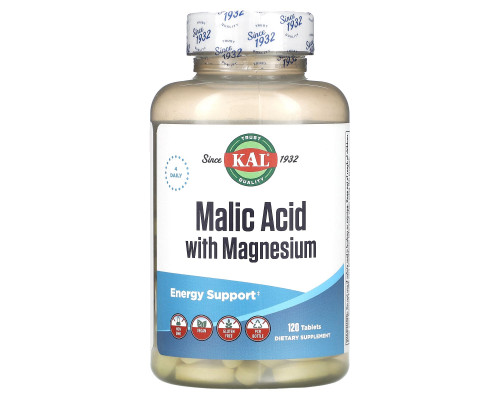 Яблочная кислота, Malic Acid, KAL, с магнием, 120 таблеток