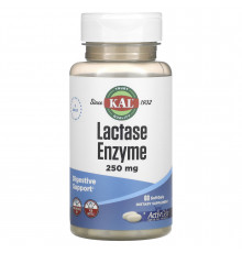 Фермент лактаза, Lactase Enzyme, KAL, 250 мг, 60 капсул