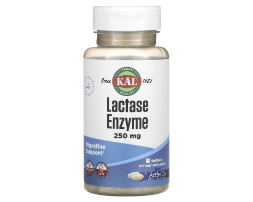 Фермент лактаза, Lactase Enzyme, KAL, 250 мг, 60 капсул