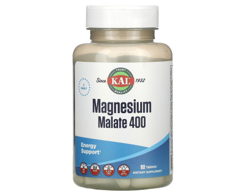 Магний малат, Magnesium Malate, KAL, 400 мг, 90 таблеток