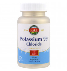 Калий хлорид, Potassium Chloride, KAL, 99 мг, 100 таблеток
