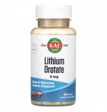Литий, Lithium Orotate, KAL, 5 мг, 120 капсул
