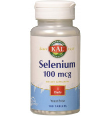 Селен, Selenium, KAL, без дрожжей, 100 мкг, 100 таблеток