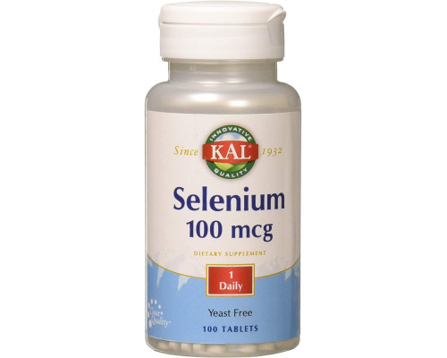 Селен, Selenium, KAL, без дрожжей, 100 мкг, 100 таблеток