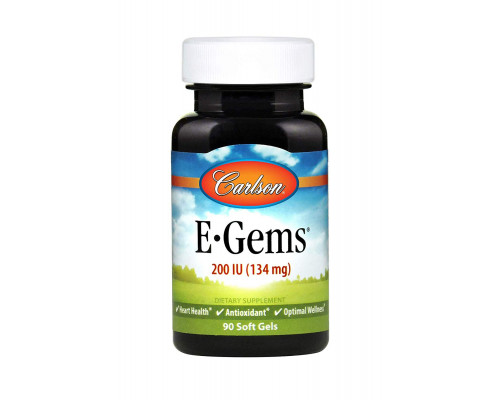 Вітамін Е, E-Gems Natural Vitamin E, Carlson, 134 мг (200 МО), 90 гелевих капсул