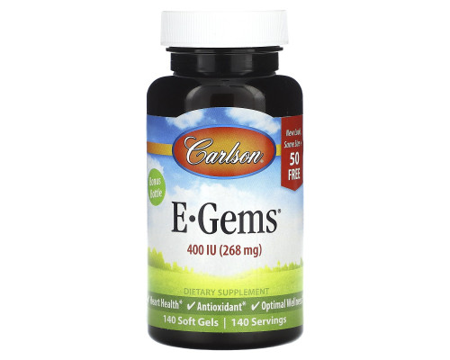 Витамин Е, E-Gems, Carlson, 268 мг (400 МЕ), 140 гелевых капсул