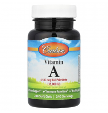 Витамин А, Vitamin A, Carlson, 4500 мкг RAE (15 000 МО), 240 гелевых капсул