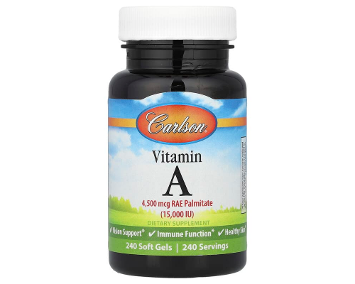 Витамин А, Vitamin A, Carlson, 4500 мкг RAE (15 000 МО), 240 гелевых капсул