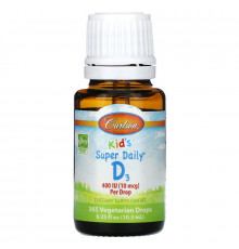 Витамин D3, Kid's Super Daily D3, Carlson, для детей, 10 мкг (400 МЕ), 10,3 мл