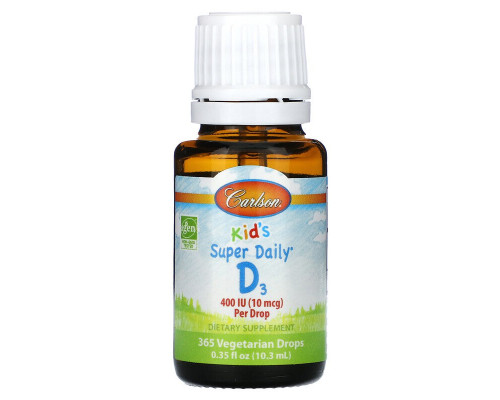 Витамин D3, Kid's Super Daily D3, Carlson, для детей, 10 мкг (400 МЕ), 10,3 мл