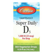 Витамин Д3, Vitamin D3, Carlson, 1000 МЕ, 10,3 мл.