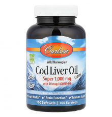 Рыбий жир из печени трески, Cod Liver Oil, Carlson, норвежский, 1000 мг, 100 гелевых капсул