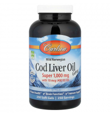 Рыбий жир из печени трески, Cod Liver Oil, Carlson, норвежский, 250 гелевых капсул