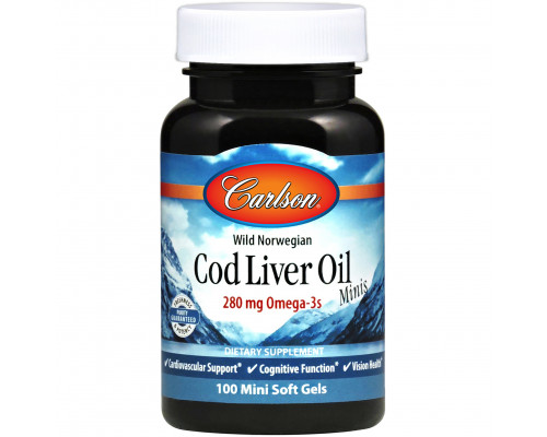 Рыбий жир норвежский, Cod Liver Oil, Carlson, 100 мини гелевых капсул