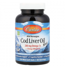 Рыбий жир, Cod Liver Oil, Carlson, норвежский, 250 мини гелевых капсул