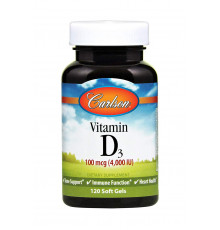 Витамин D-3, Vitamin D3, Carlson, 100 мкг (4000 МЕ), 120 гелевых капсул