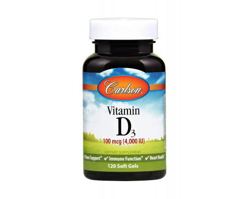 Витамин D-3, Vitamin D3, Carlson, 100 мкг (4000 МЕ), 120 гелевых капсул