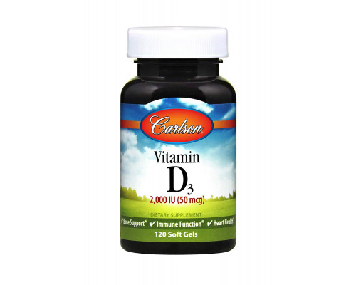 Витамин D3, Vitamin D3, Carlson, 2000 МЕ (50 мкг), 120 гелевых капсул