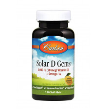 Рыбий жир с витамином D3, Solar D Gems, Carlson, со вкусом лимона, 2000 МЕ, 120 гелевых капсул