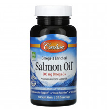 Масло лосося, Омега-3, Omega-3 Enriched Salmon Oil, Carlson, норвежское, 250 мг, 50 гелевых капсул