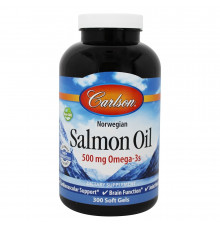 Масло лосося, Salmon Oil, Carlson, норвежское, 500 мг, 300 капсул