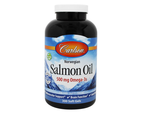Масло лосося, Salmon Oil, Carlson, норвежское, 500 мг, 300 капсул