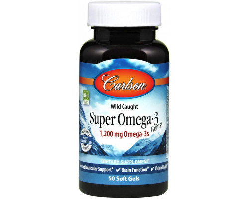 Омега-3 супер, Super Omega-3, Carlson, 1200 мг, 50 гелевых капсул