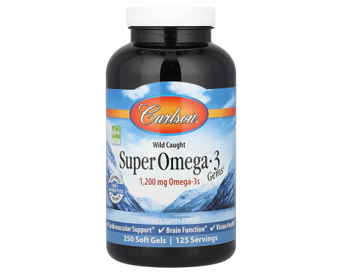 Рыбий жир, Super Omega -3, Carlson, 1200 мг, 250 гелевых капсул