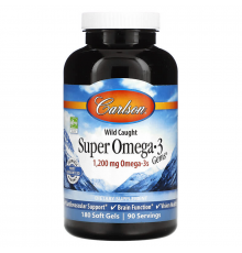 Омега-3 супер, Super Omega-3, Carlson, из дикой природы, 180 гелевых капсул