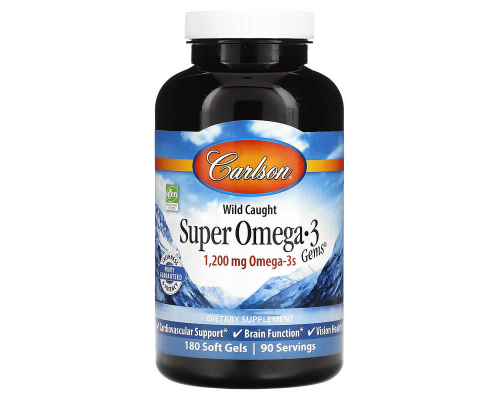 Омега-3 супер, Super Omega-3, Carlson, из дикой природы, 180 гелевых капсул