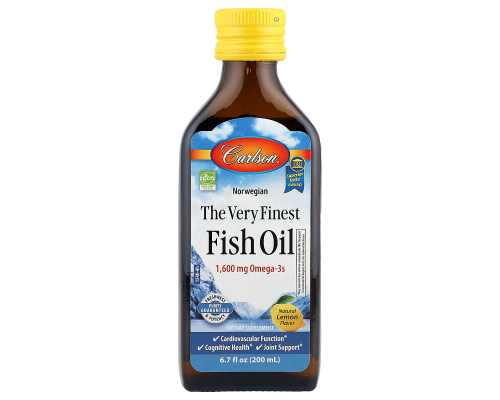 Рыбий жир высшего качества, The Very Finest Fish Oil, Carlson, норвежский, лимон, 1600 мг, 200 мл