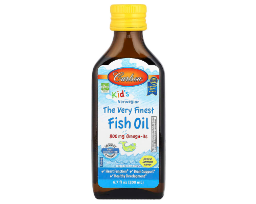Рыбий жир для детей, Fish Oil, Carlson, норвежский, со вкусом лимона, 800 мг, 200 мл