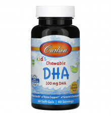 Рыбий жир для детей, Kids Chewable DHA, Carlson, апельсин, 100 мг, 60 гелевых капсул