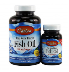 Рыбий жир, The Very Finest Fish Oil, Carlson, вкус лимона, 700 мг, 120 + 30 гелевых капсул