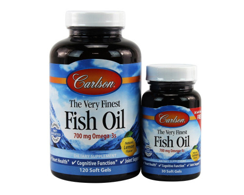 Рыбий жир, The Very Finest Fish Oil, Carlson, вкус лимона, 700 мг, 120 + 30 гелевых капсул