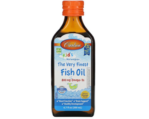 Рыбий жир для детей, Fish Oil, Carlson, норвежский, апельсин, 200 мл
